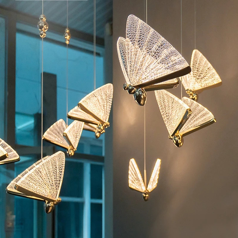 Luminária suspensa com borboleta, luminária de acrílico moderna de led para sala de jantar, quarto, cabeceira lateral, decoração para área interna, para sua casa