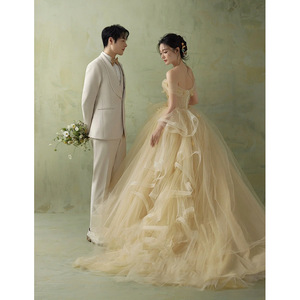 Wedding Dress Strapless High Waist Ball Gown Tulle Netting Simple Forest Style With Train For Photography - Product Image 2