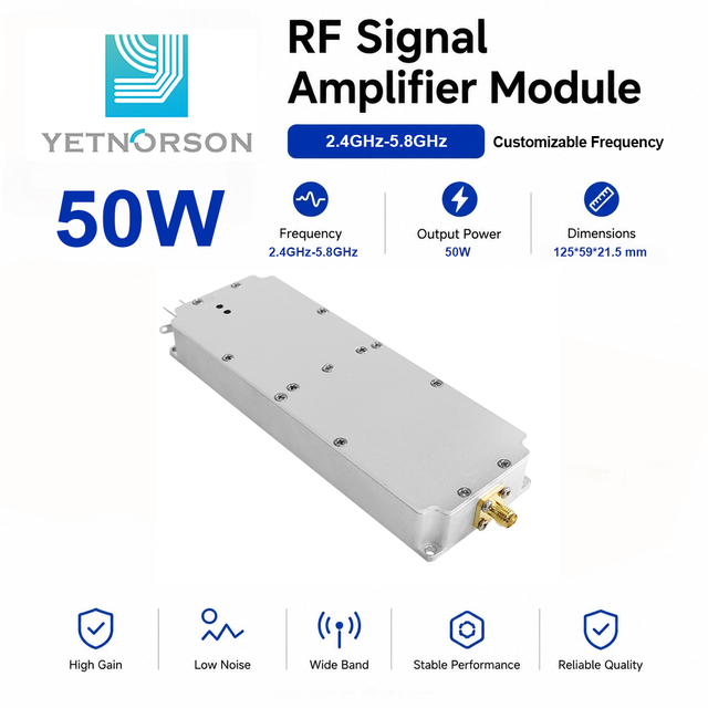 50W 100W RF Front End Amplifier Module 1.2GHz 1.5GHz 2.4GHz 5.2GHz OEM ODM Factory Manufacturer GAN Module Anti-drone Module