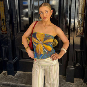 Top Corto de Malla Tejida para Mujer, Estampado Floral, sin Tirantes, Transparente, para Vacaciones de Verano, Ropa para Fiesta en la Playa - Product Image 1