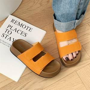 Sandales plates en daim pour femmes, mode, à fermeture velcro, confortables, pour la plage, décontractées, chaussures d'été - Product Image 1