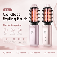 Lisseur de voyage en céramique de 1,5 pouces, réglable avec 4 niveaux de température, brosse chauffante portable sans fil, fer à friser
