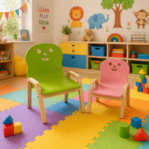 <span class=keywords><strong>Sedia</strong></span> per Bambini in <span class=keywords><strong>Legno</strong></span> di Betulla Curvato con Braccioli a Faccina Sorridente, Design Moderno per Camera da Letto e Soggiorno - Offerta Speciale - Product Image 1