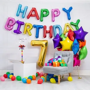 Grosir balon Foil Selamat Ulang Tahun 16 inci Set balon Helium Mylar huruf ulang tahun alfabet untuk dekorasi pesta ulang tahun