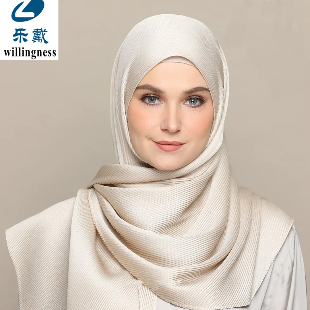 custom made crush satin scarves shawls for Muslim women pleated satin hijab scarf