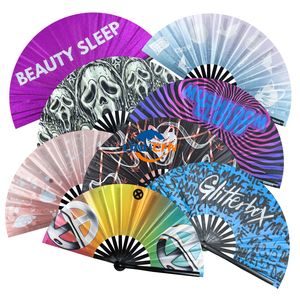 Wholesale 33cm Clack Rave Fan Customized Big Plastic Hand Fans Bamboo Crafts Hand Fan