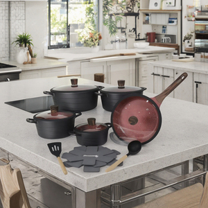 Juego de Ollas de Cocina <span class=keywords><strong>Antiadherentes</strong></span> Modernas de 15 Piezas, Utensilios de Cocina de Aluminio Antiadherente en Blanco, Negro y Gris Granito - Product Image 4