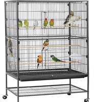 Cage à oiseaux Yaheetech 52'' en acier forgé avec perchoirs, mangeoires, plateau coulissant, roulettes et rangement supplémentaire pour oiseaux de taille moyenne - Utilisation intérieure