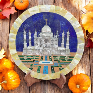 Assiette décorative de luxe en marbre de 9 pouces avec incrustation exquise de Taj Mahal Travail élégant Accent de décoration intérieure en pierre naturelle - Product Image 4
