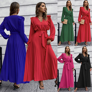 Vestido largo plisado con escote triangular para <span class=keywords><strong>mujer</strong></span>, ropa larga con escote triangular para <span class=keywords><strong>otoño</strong></span> e <span class=keywords><strong>invierno</strong></span>, <span class=keywords><strong>2022</strong></span> - Product Image 1