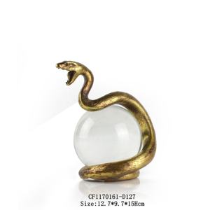 <span class=keywords><strong>Statue</strong></span> Animali in Resina Dorata Leopardo Scimmia Serpente con Sfera di Cristallo per Arredamento Casa - Product Image 3