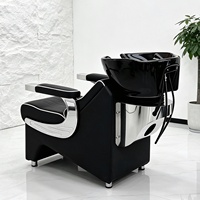 Petit lit de lavage réglable, fauteuil de lavage semi-inclinable pour salon avec bac en céramique, station de lavage de cheveux pour barbier
