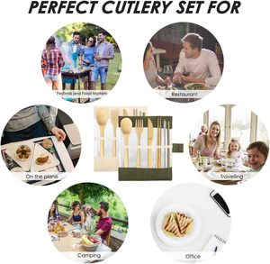 Eco-Friendly Reusable Portable Mirror Polish Bamboo Travel <b>Cutlery</b> Set with Stainless Steel Handles for <b>Kids</b> & Adults Camping - Product Image 5