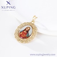 X001293705 XUPING Pendentif ovale Sacré-Cœur de Jésus plaqué or 14 carats avec bordure en filigrane, accessoire religieux