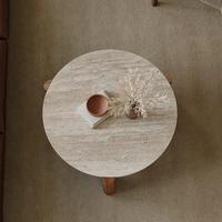 Table d'appoint Idao de haute qualité en bois massif, table basse de luxe avec plateau en pierre de travertin naturel pour salon