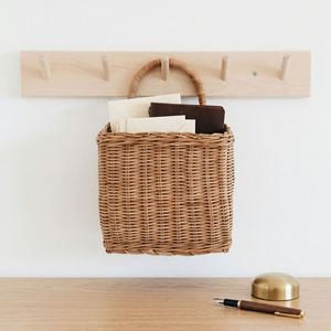 Cesta de Almacenamiento de Mimbre Tejido Rectangular con Asa, Organizador de Utensilios de Cocina para Montar en la Pared, Cesta de Mimbre Natural - Product Image 3