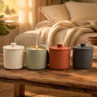 Pot en céramique mate pour cire parfumée avec mèche en bois, lot de 4 couleurs en gros pour aromathérapie domestique et cadeaux