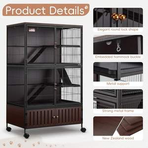 Grande gabbia per animali Meta piccoli, gabbia per cincillà con rampe rimovibili e doppia porta, con armadietto, mobili in legno per animali domestici - Product Image 5