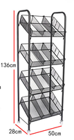 Étagère de présentation personnalisable à quatre paniers en métal grillagés, étagères réglables, durable, installation rapide pour les magasins de détail