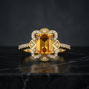 Bague Gourik de luxe en argent 925 plaqué or de haute qualité avec citrine, sertie en grappe, artisanat classique pour femme, idéale pour les soirées - Product Image 3