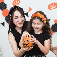 Grosir ikat kepala berlian imitasi labu menyenangkan Halloween ikat rambut cuci manik-manik Halloween lucu untuk wanita