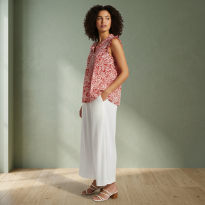 Blusa sin Mangas con Estampado Floral y Cuello Asimétrico, Ligera, Transpirable, Ecológica, Tejido Cambray de los Años 60, Estilo Retro - Product Image 3