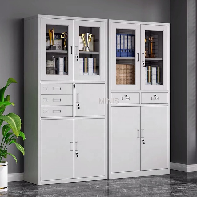 Office Locker Modern Minimalist White Fireproof Durable Steel Glass Mobile Lock High Storage Commercial Filing Cabinet Drawers