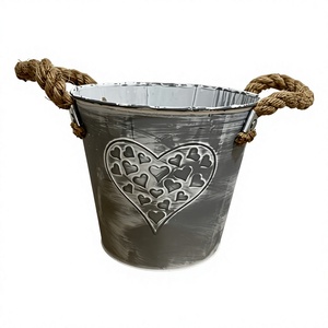 Maceta con diseño en relieve, maceta con acabado de pátina Con MANGO lateral, mango de cuerda, maceta y maceta galvanizada de hierro y Metal - Product Image 1