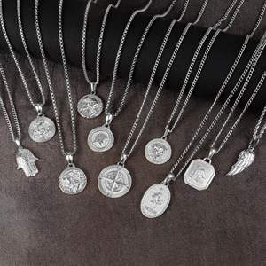 Erkekler takı yunan muska madalyon 18K altın paslanmaz çelik hayvan kılıç kurt aslan pusula İsa sikke Charm kolye kolye - Product Image 5