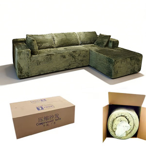 Divano Sezionale Convertibile in Schiuma Sottovuoto Personalizzato, in Corduroy Verde Premium, Salvaspazio, a Forma di L, per Soggiorno - Product Image 1
