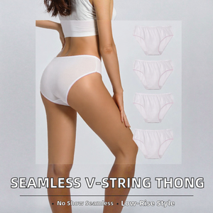 Womens Seamless Low Rise Briefs Solid Color Thong Style <b>Panties</b> Breathable Soft Underwear Daily Wear Comfortable Fashion Apparel - Product Image 2