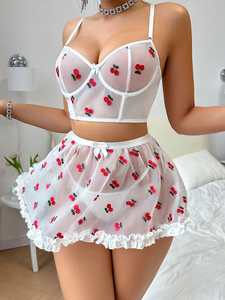 Nouveaux produits idées 2024 Sexy Costumes robe femmes Lengery Bustier à volants Bralette dentelle soutien-gorge sous-vêtements ensemble Transparent Sexy dames - Product Image 2