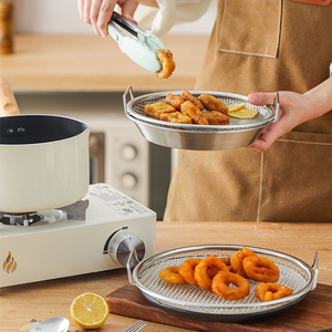 Panier filtrant à huile en acier inoxydable avec doubles poignées, support de drainage de qualité alimentaire pour friture et cuisson à la vapeur - Product Image 4