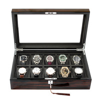 Boîte de rangement de luxe en bois multi-emplacements à finition brillante avec fenêtre en verre pour collectionneurs de montres