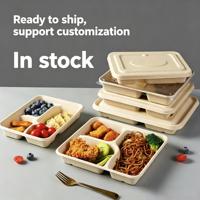 Contenants alimentaires jetables à 3/4 compartiments, boîtes bento écologiques en pulpe, assiettes rectangulaires de qualité alimentaire