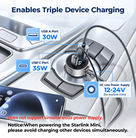 Pengisi Daya Mobil Starlink Mini 3-in-1 10FT 12V-24V Adaptor Pemantik Rokok dengan Layar Digital, USB-C, USB-A & Kabel DC Tahan Air