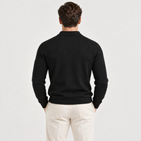 Pull Polo Homme Personnalisé à Manches Longues, Col Zippé, Maille Fine, Coudes Côtelés, Style Rétro Élégant, Chic Décontracté, Automne Hiver