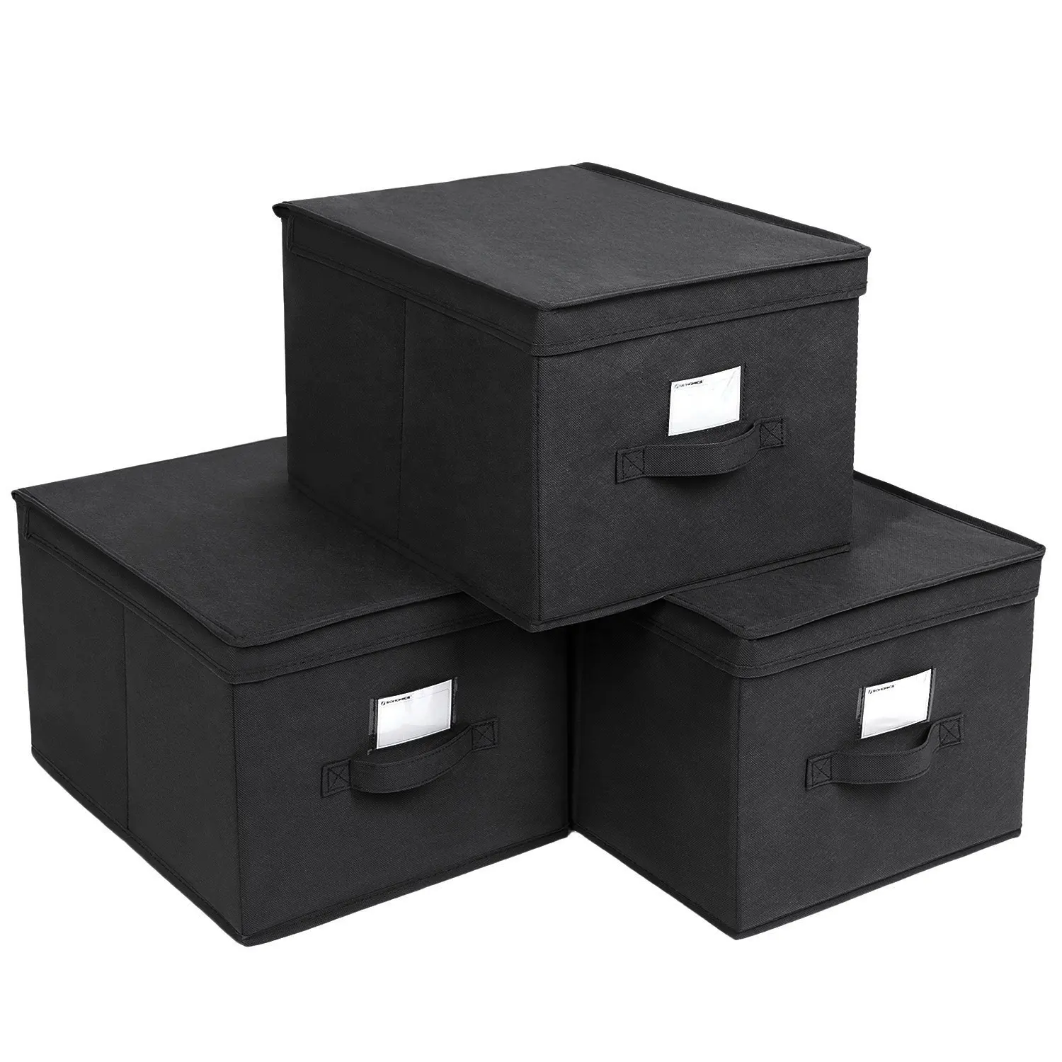 SONGMICS 3 unids/set cajas de almacenamiento plegables con tapas cubos de tela con soportes de etiquetas organizador de contenedores de almacenamiento