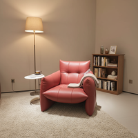 Fauteuil simple en bois et cuir pour salon moderne, canapé de luxe en cuir véritable italien