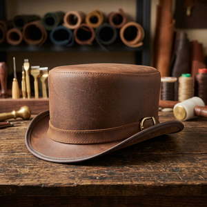 Chapeau de cowboy unisexe en cuir véritable - Design personnalisable pour les voyages décontractés, le cyclisme, utilisation quatre saisons, mode adulte BS - Product Image 1