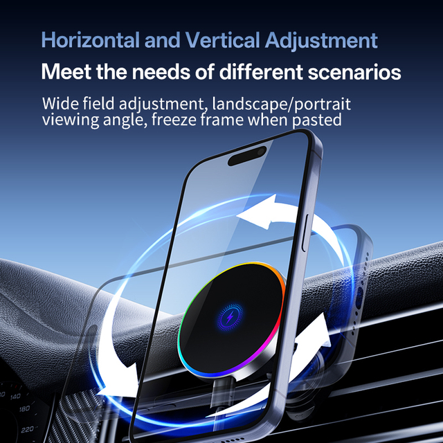2026 New Model Air Vent Car Phone Holder 15W PD Wireless Charging Pad Flexible Magnetic Mount Breathable Light ABS PC Zinc Alloy