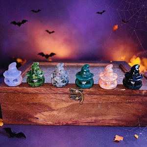 Venta al por Mayor de Mini Calaveras de Cristal Natural con Forma de Sombrero de Bruja y Calabaza, Tallados en Piedra, para Decoración de Halloween - Product Image 3