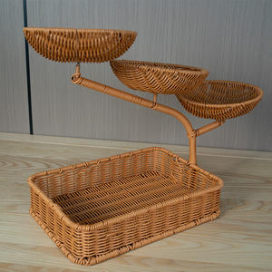 Corbeille à fruits rectangulaire en rotin multi-niveaux marron, écologique, pour le rangement et la présentation, idéale pour le salon, le bureau, les collations et les bonbons - Product Image 2