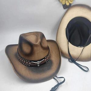 High Quality Roll up Brim Mexico Straw Cowboy <b>Hat</b> with Decoration <b>Band</b> Travel Fishing Casual Breathable Comfort All Season - Product Image 5