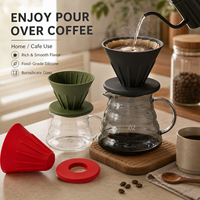 Set Kopi Tuang dari Kaca Borosilikat dengan Dripper Silikon Food Grade, Filter Kopi yang Dapat Digunakan Kembali, Cangkir Server, dan Pot untuk Rumah atau Kafe