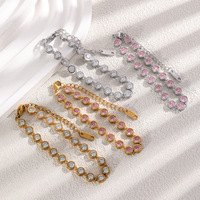 Pulsera de Zirconia Lujosa y Elegante, Chapada en Oro de 18K, de Acero Inoxidable, Joyería Impermeable para Mujer, Regalo que No se Desvanece
