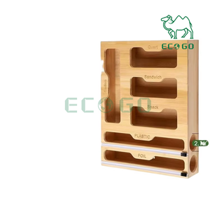 6 in 1 Bamboo Ziplock Bag Storage Organizer Bamboo Plastic Wrap <b>Foil</b> <b>Dispenser</b> With Cutter - Product Image 2