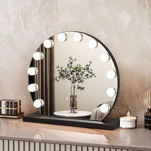 Cá nhân 12 đèn LED Tabletop Vanity gương vẻ đẹp tươi sáng vòng tròn kim loại duy nhất hình bầu dục mỹ phẩm gương cô gái trang điểm bàn gương - Product Image 3