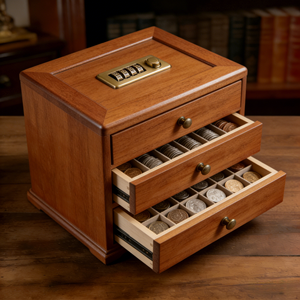 उच्च गुणवत्ता वाला सिक्का बॉक्स कैबिनेट महोगनी-रंगीन स्मारक बुलियन चांदी सिक्का सुरक्षा सुरक्षित मामला - Product Image 1