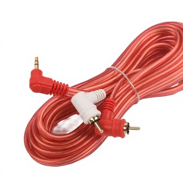 Copper-wound Shielded Transparent Stereo Audio Cable with PVC 35mm to Red-and-White RCA Connectors